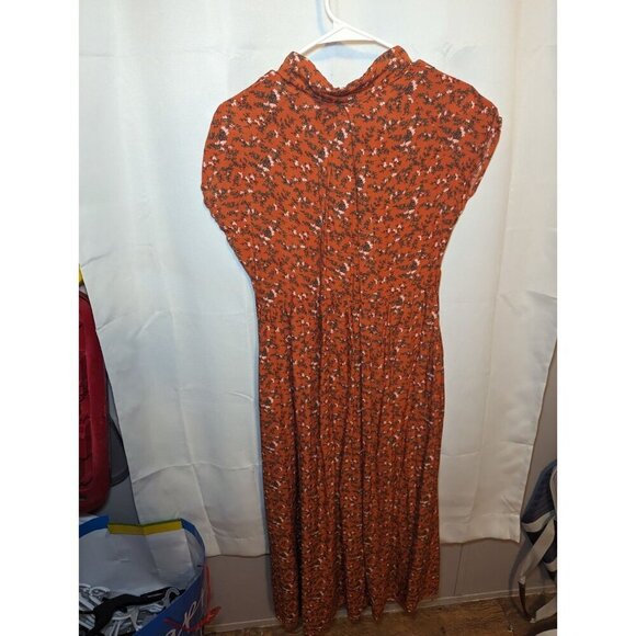 Umgee Long Orange Floral Wrap Short Sleeve Dress Size Medium With Pockets - Picture 11 of 14